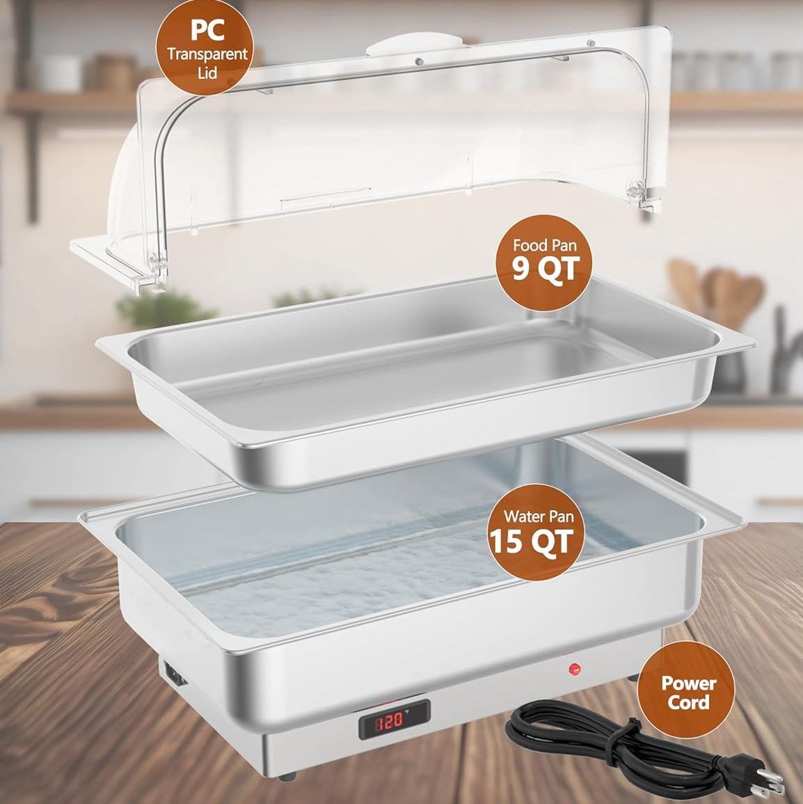 Funcionamiento eléctrico seguro del chafing dish Garvee con conexión europea de 220V