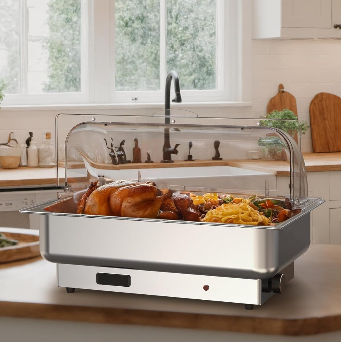 Chafing dish eléctrico Garvee de 600W con distribución uniforme de calor para buffets calientes