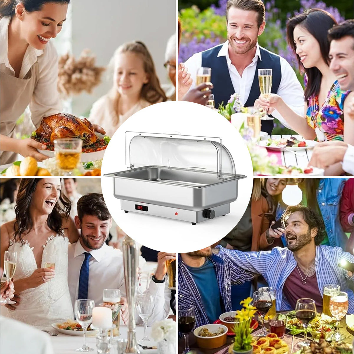 Chafing dish eléctrico Garvee completo con bandejas para catering y eventos profesionales